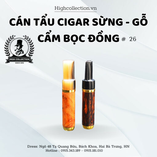 Cán Tẩu Cigar Sừng Gỗ Cẩm Bọc Đồng Ring 26