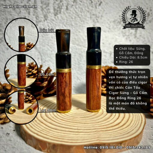 Cán Tẩu Cigar Sừng Gỗ Cẩm Bọc Đồng Ring 26