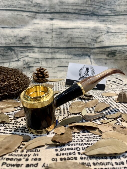 Tẩu Cigar Sừng Bọc Đồng Mạ Vàng Đế Bằng Ring 42-60