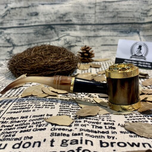 Tẩu Cigar Sừng Bọc Đồng Mạ Vàng Đế Bằng Ring 42-60