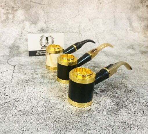 Tẩu Cigar Sừng Bọc Đồng Mạ Vàng Đế Bằng Ring 42-60