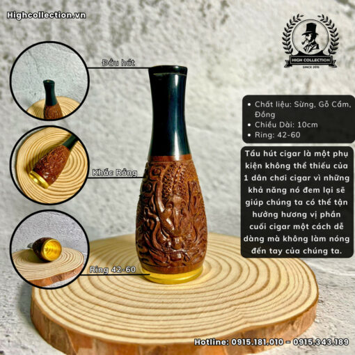 Cán Tẩu Cigar Gỗ Cẩm Khắc Rồng Ring 42-60