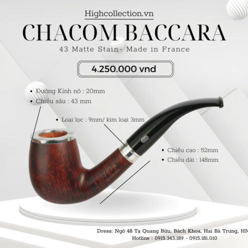 Tẩu Chacom Briar Baccara 43 Trơn Nâu Cán Cong