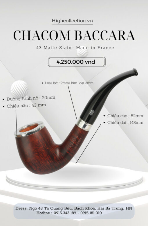 Tẩu Chacom Briar Baccara 43 Trơn Nâu Cán Cong