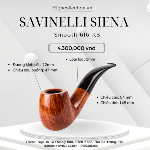 Tẩu Briar Savinelli Siena Smooth 616 KS