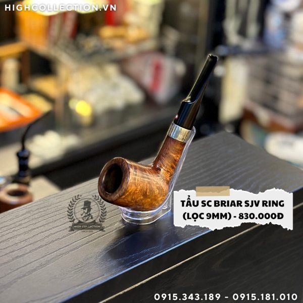 Tẩu secondhand briar sjv ring bạc cán chấm