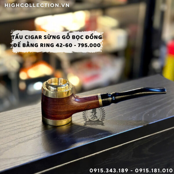 Tẩu Cigar Sừng Gỗ Bọc Đồng Đế Bằng Ring 42-60